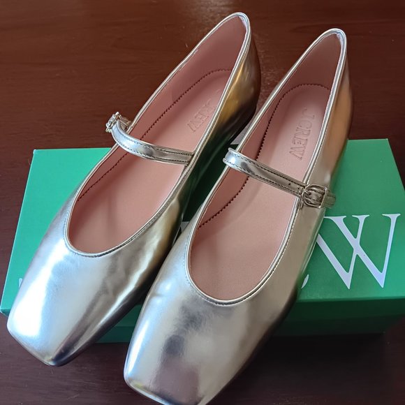 J.Crew Anya Metallic Gold Ballet Mary Jane Flats shoes Size 9.5 - Picture 3 of 3